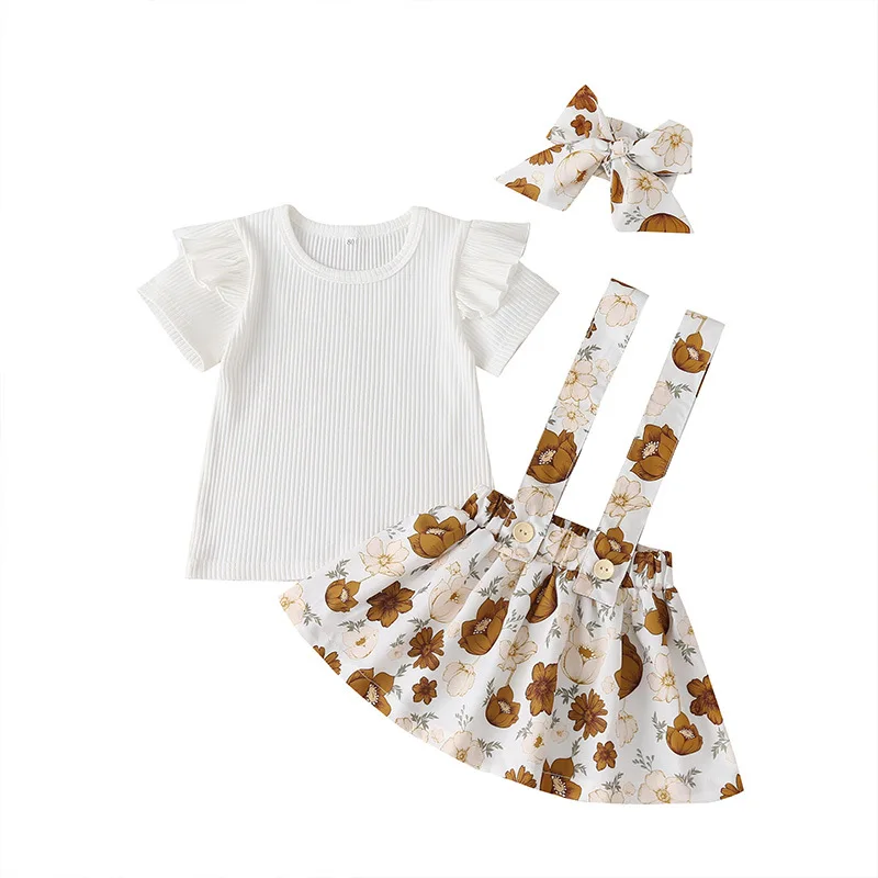 

New Girls Suspender Skirt Top Two-piece Print European and American Fashion Children's Clothing Skirt Suit Children's Fashion