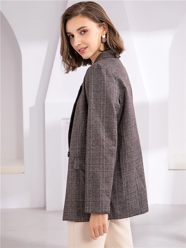 

Colorfaith New 2021 Winter Spring Women's Blazers Plaid Double Breasted Pockets Formal Jackets Checkered Outerwear Tops