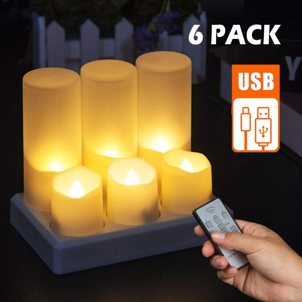 Перезаряжаемые светодиодные свечи USB Tealight пластиковый мерцающий таймер