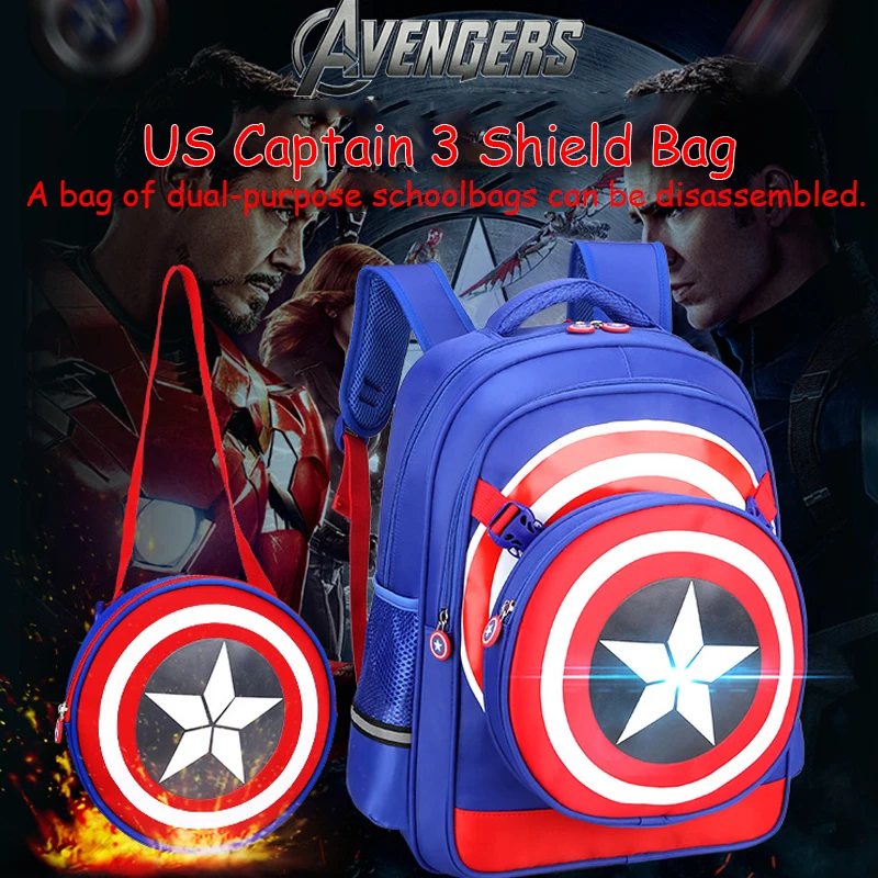 Super Hero Captain America Cartoon Schoolbag Primary School bag 6-12 Years Old Ridge Reducer Child kids Male Student Backpack | Багаж и