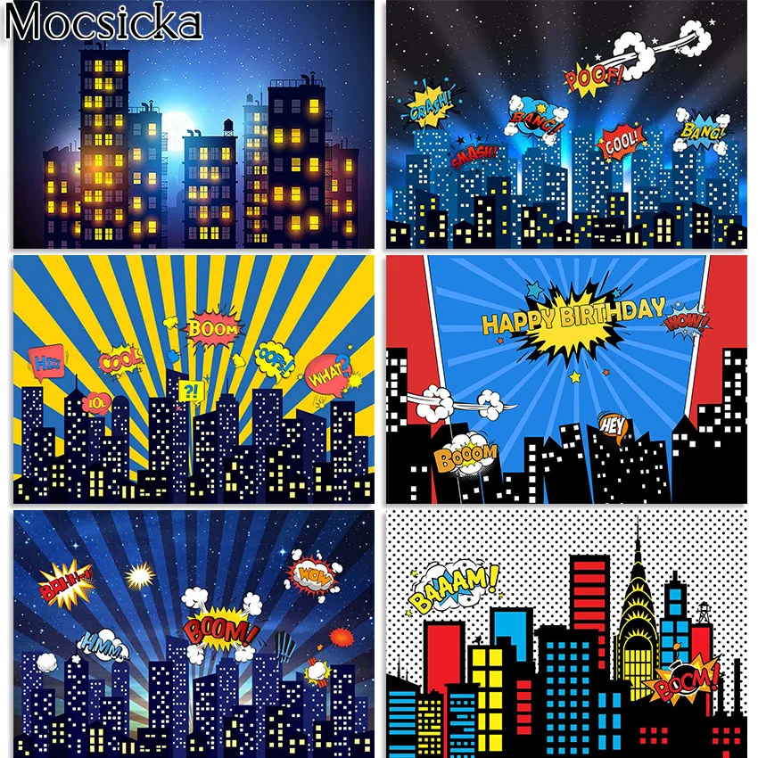 Mocsicka Super hero города со зданиями Hero городской пейзаж ночного детская День рождения
