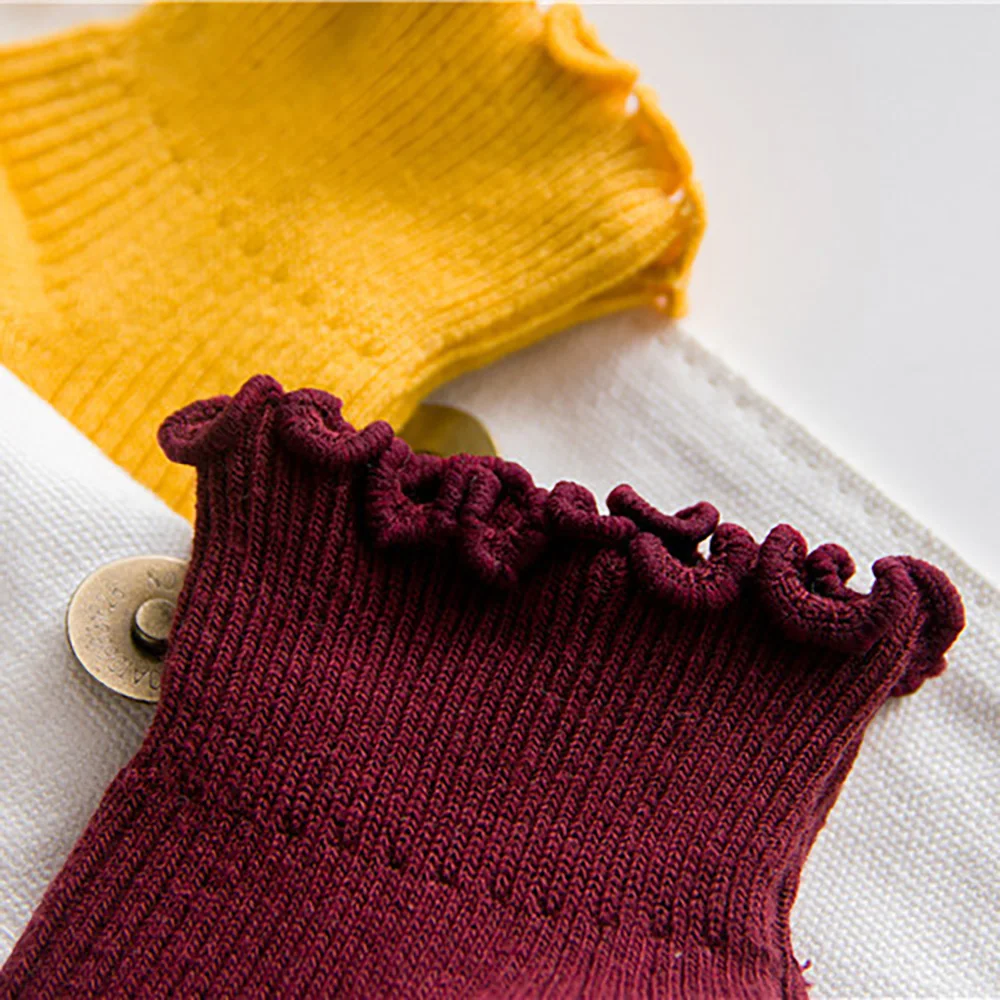 Носки женские с кружевными оборками мягкие хлопковые однотонные милые удобные |