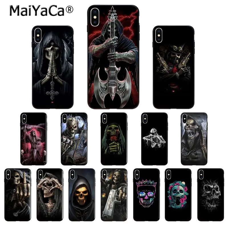 Чехол для телефона MaiYaCa Grim reaper skeleton Rock Music guitar Gun iPhone X XS MAX 6 6s 7 7plus 8 8Plus 5 5S SE XR 11 11pro