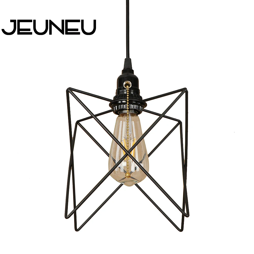 

Винтажный подвесной светодиодный светильник в стиле лофт индастриал, черная железная лампа E27 с выключателем для гостиной, ресторана, спаль...