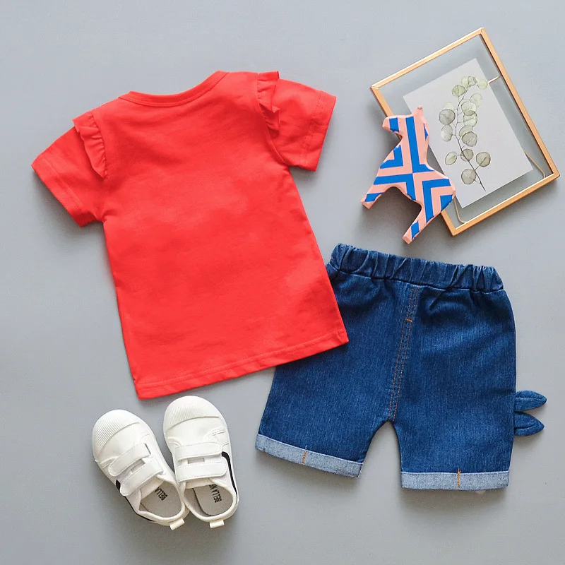 Летняя одежда для маленьких девочек футболки с коротким рукавом и джинсы