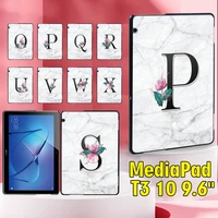 tablet hard case for huawei mediapad t3 10 9 6 inch white marble letter series plastic back shell stylus