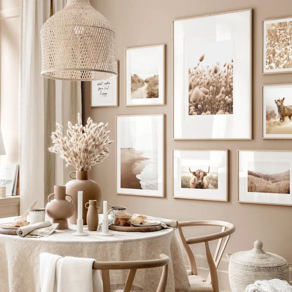 Абстрактный высушенный цветочный постер Highland Cow пейзаж холст живопись Настенная