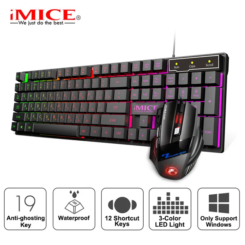 Игровая клавиатура Проводная игровая мышь набор 104 клавиш с RGB подсветкой русская