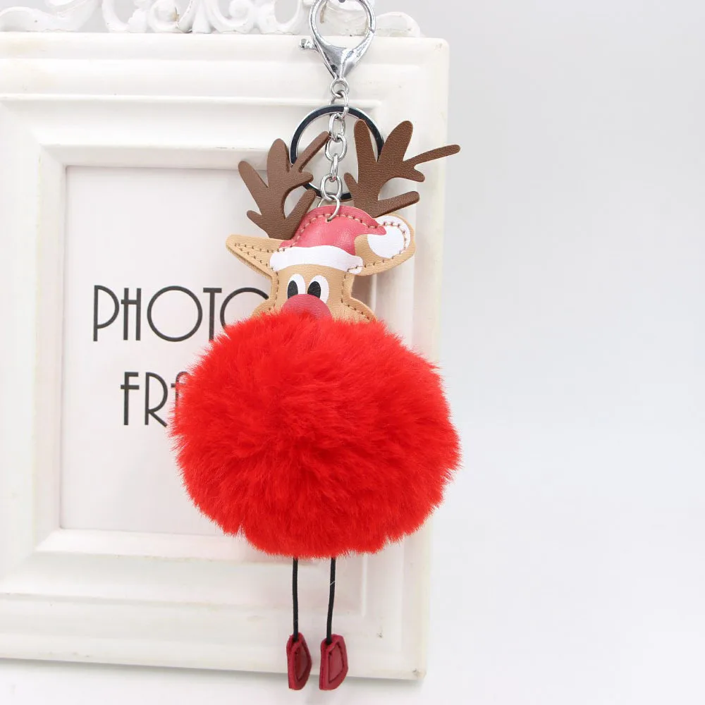 

WANGAIYAO plush Santa Claus fur ball keychain pendant Christmas elk fur ball bag reindeer gift pendant