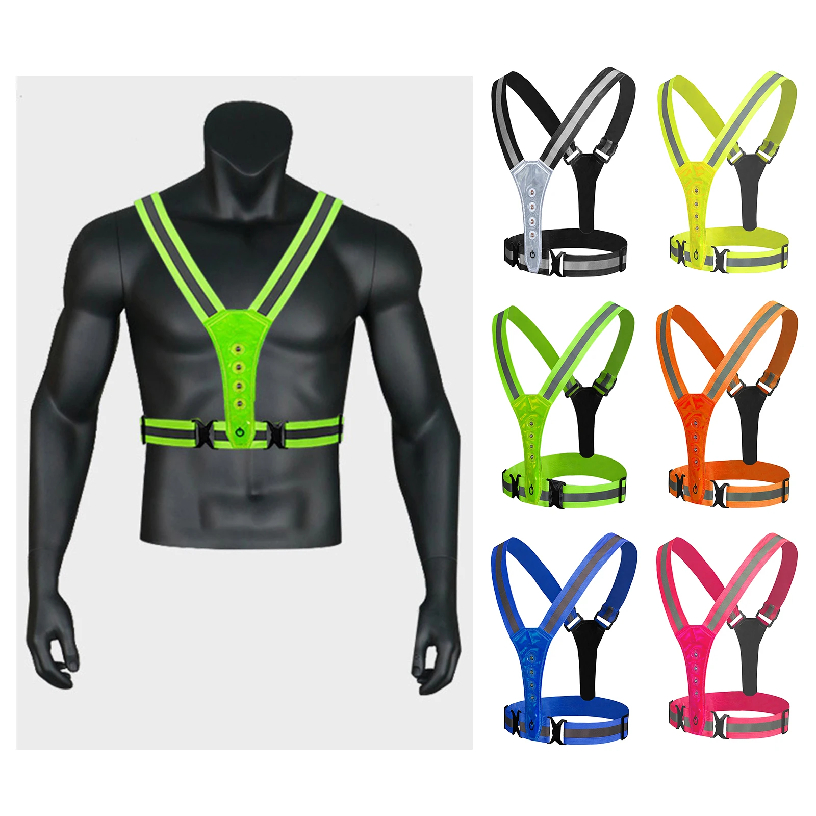 

3 Modes LED Reflective Running Vest Glowing Reflector Straps Safety Gear for Runners Men Women Night Running Outdoor Hiking