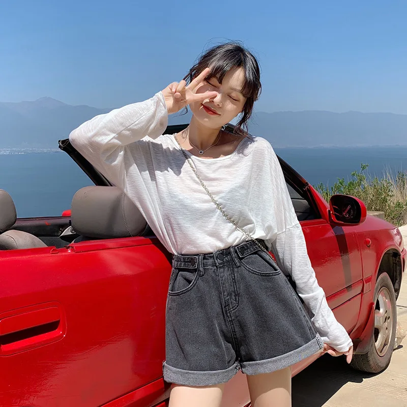 DenimShortsSummerNew Row Mouth Корейская версия высокая талия хит продаж тонкие широкие
