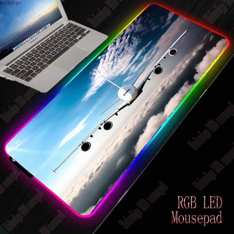 

Mairuige Airplane In The Clouds Large LED RGB Lighting Gaming Mousepad XL Gamer MousePad Keyboard Desk Table Mat for PC Computer