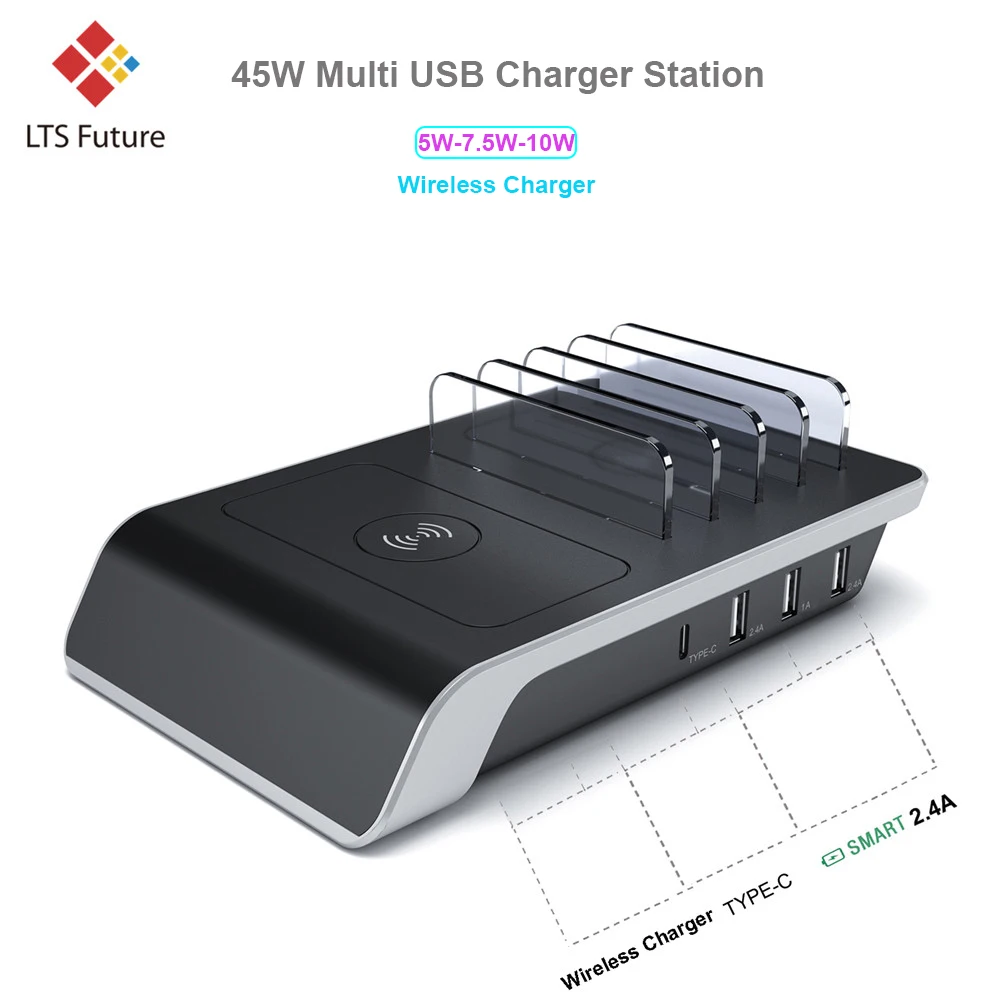 

Quick Charge Multi USB Charger, Phone Wireless Charging Dock Station PD Power For Apple iPhone Samsung Huawei Table Holder Stand