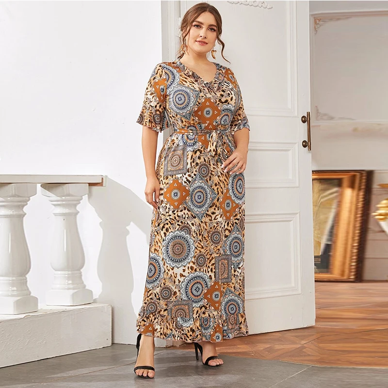 Новое поступление размера плюс женское платье Дубай с принтом Ближнего Востока