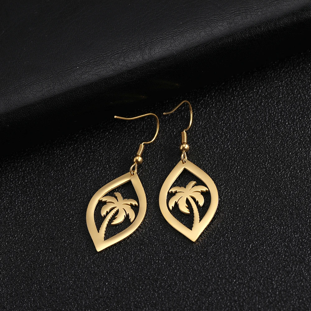 SKYRIM Кокосовая пальма корейские Висячие серьги для женщин из нержавеющей стали