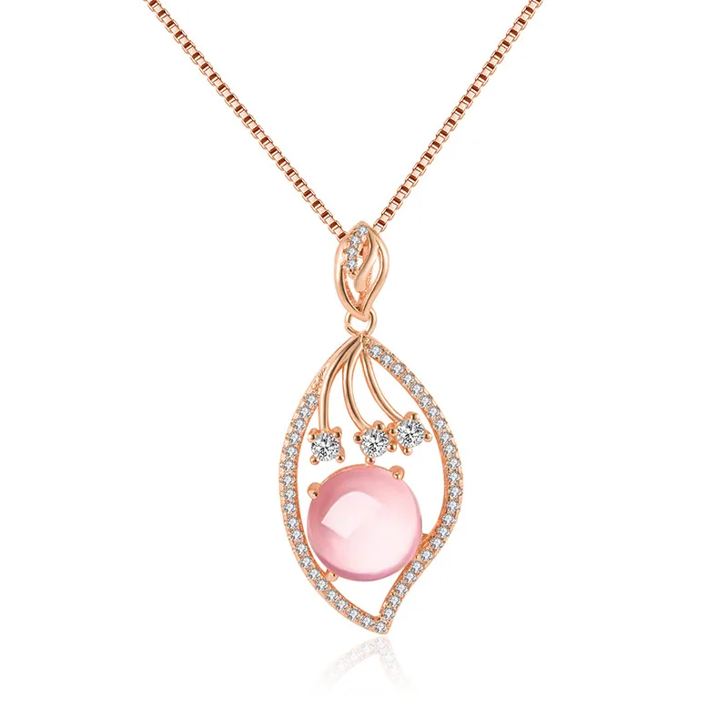 

Elegant Rose Gold Plated Pink Quartz Pendant Necklace Romantic Charming Crystal Necklace Anniversary Gift Banquet Women Jewelry
