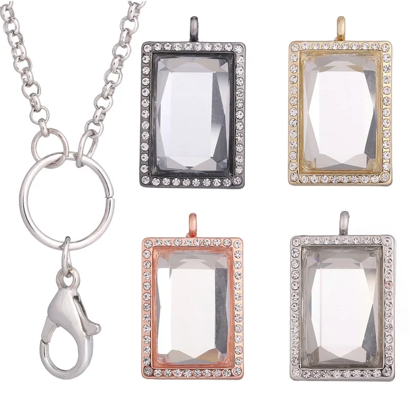 

10pcs/lot Alloy convex rectangle Memory Glass Living Floating Locket Relicario Pendant Women Necklaces Jewelry Making Wholesale