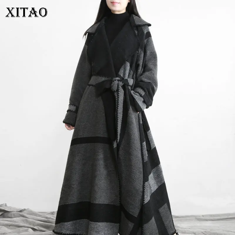 

XITAO Black Trench Women Fashion New Small Fresh Full Sleeve Goddess Fan 2021 Autumn Minority Loose Pocket Trench WMD4097
