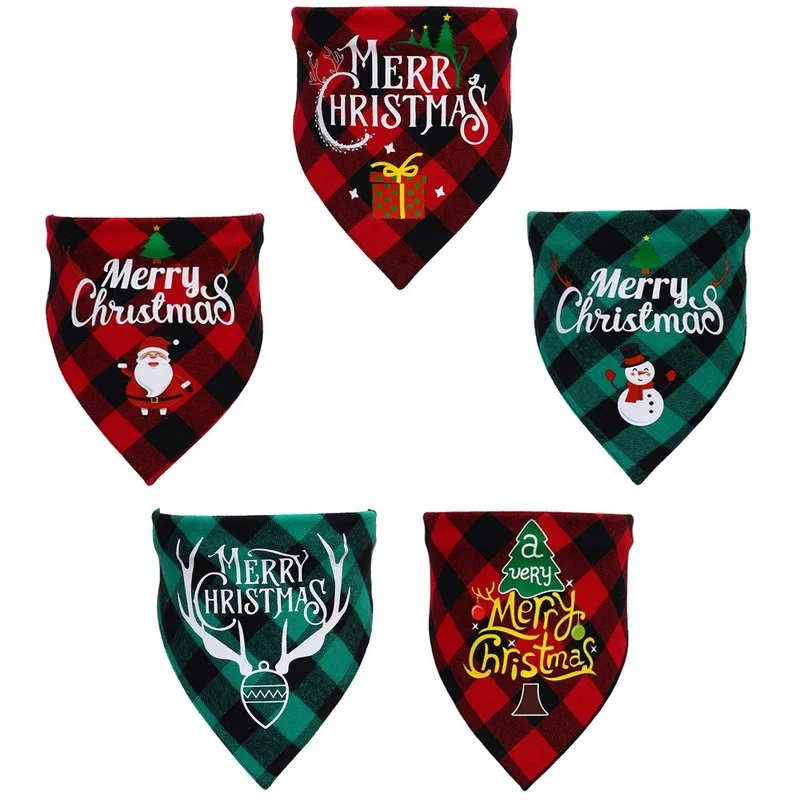

Рождественское треугольное хлопковое клетчатое трехмерное слюнявчик для собак, шарф для Санта-Клауса, снеговика, собаки, ошейник для собак