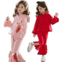 teenage girls sports suits autumn tracksuit kids costume for girls lace flower print sportswear clothing sets