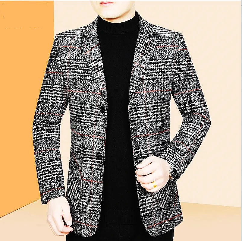 

Young Middle-aged Men's Spring Casual Thin Suit Business Casual Non-iron Slim Handsome Plaid Casual Clothes Jacket Dad Outfit