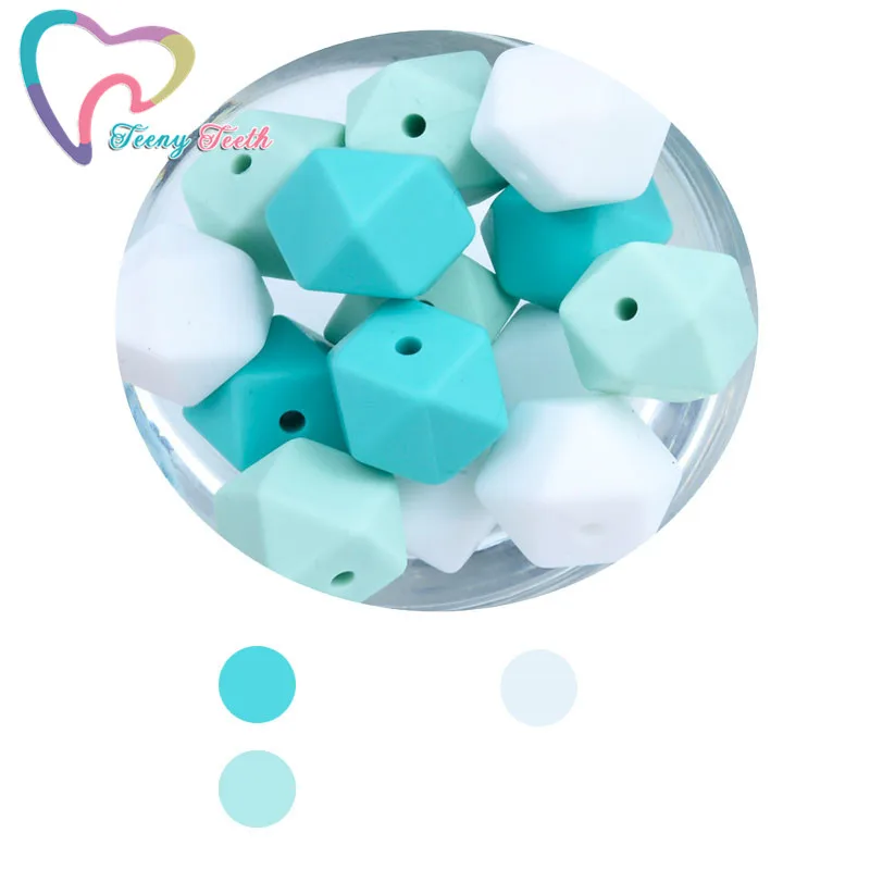 Cuentas de silicona hexagonales para dentici&oacute;n de beb&eacute;, mordedor de silicona sin BPA, 3 colores, 14 MM, 20 unidades-1