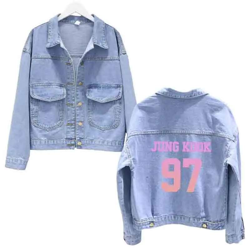 Love yourself синяя джинсовая куртка женская jungkook97 Куртка harajuku kpop bangtan Эстетическая Jimin jin RM Jungkook Jhope Suga V - Цвет: jungkook97 jacket 2