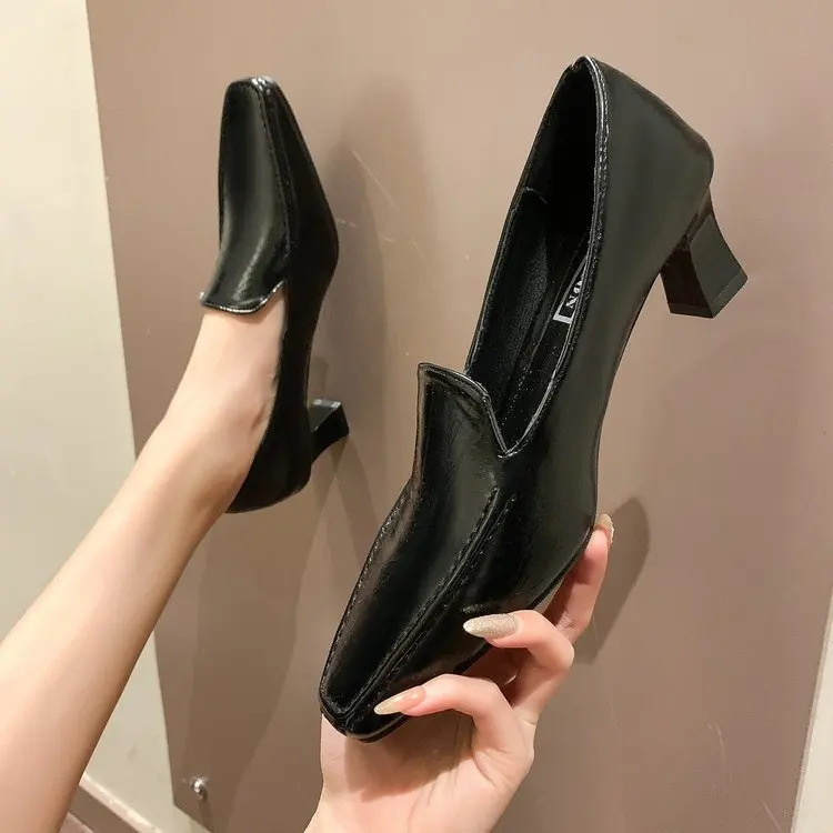 

Branded Pumps 2021 Platform Heels Women's High-Heeled Shoes Slip On Sandals Ladies Square Toe Lace-Up Fashion Beige Leather Slip