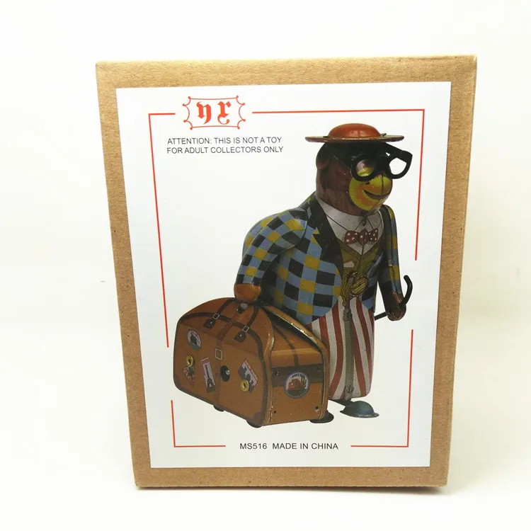 

[Funny] Adult Collection Retro Wind up toy Metal Tin Travelling monkey professor Mechanical Clockwork toy figure model kids gift