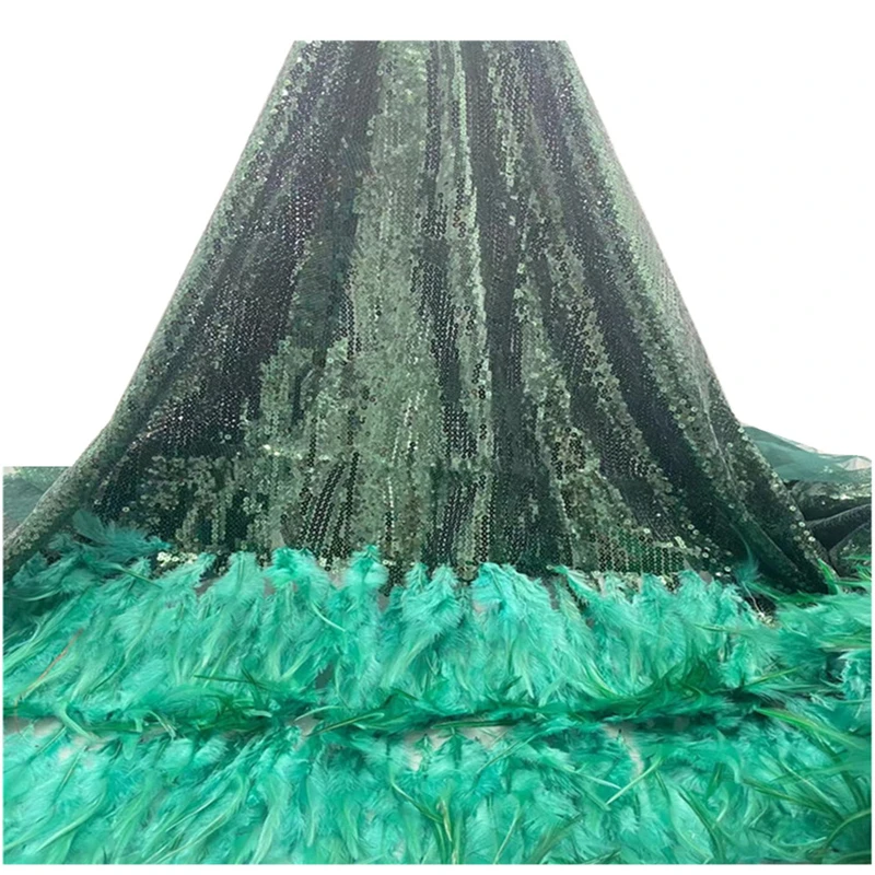 

African Beaded 3D Feather Lace Fabric 2021 African French Lace Fabric High Quality Nigerian Embroidery Tulle French Lace JH-535