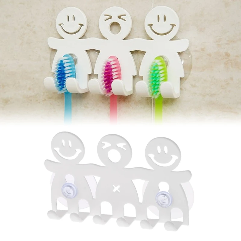 

Cute Smiley Toothbrush Holder Wall Mounted Suction Cup 5 Position Cute Cartoon Smile Bathroom Sets