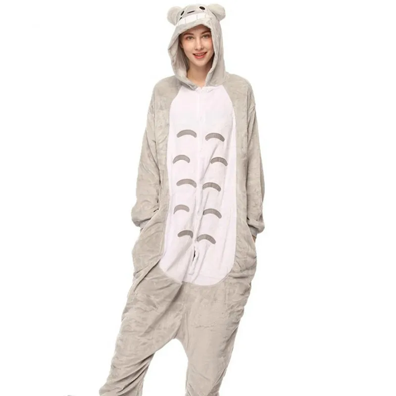 totoro Зимние пижамные комплекты с единорогом; пижамы с героями мультфильмов для взрослых и женщин; Фланелевая пижама с изображением животных; пижамы с единорогом; пижамы кигуруми для женщин - Цвет: totoro