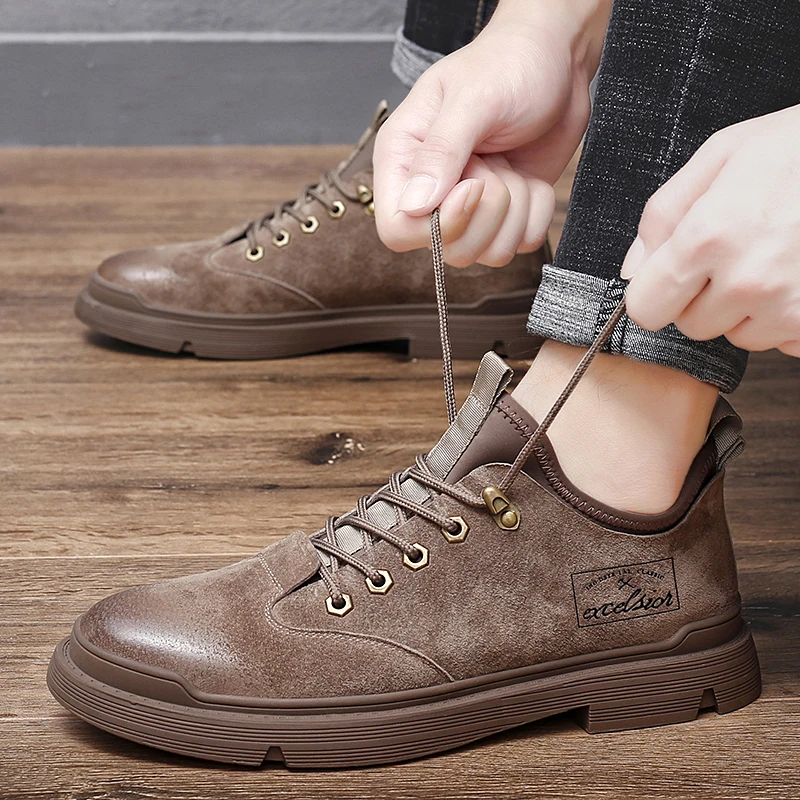 New Men Shoes High Quality Suede Leather Oxford Breathable Autumn Lace up Business Casual Outdoor Sneakers Comfortable | Обувь