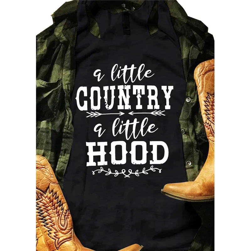 

A Little Country A Little Hood Letter Print Women Tank Top Cute Graphic Tees U-neck Sleeveless racerback Summer Tank Tshirt