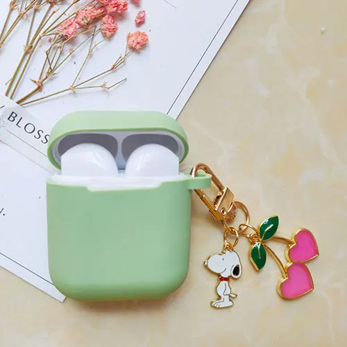 Милый корейский силиконовый чехол для Apple Airpods, чехол, аксессуары, Bluetooth наушники, мультяшный защитный чехол, вишневый собачий брелок - Цвет: green