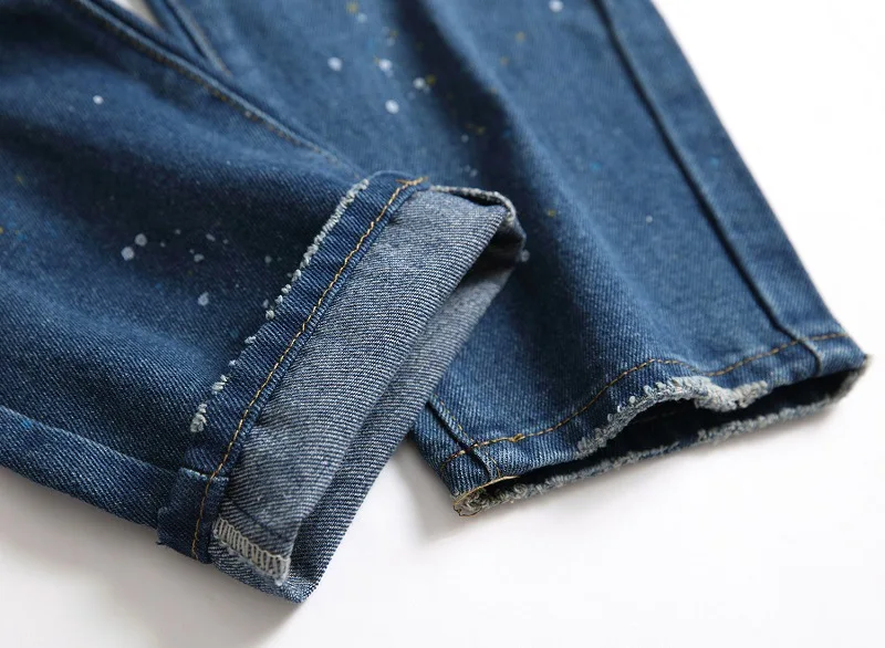 

BAIDAFEI 2021 New FashionTrend Splash Ink Hole Youthful Vitality Jeans Streetwear Male Casual Pants Straight Distressed Clothing