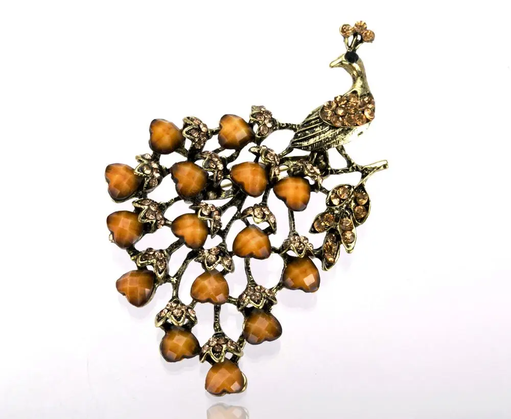 2 &quotВинтаж Павлин Брошь с бронзовым покрытием старинный горный хрусталь и смолы