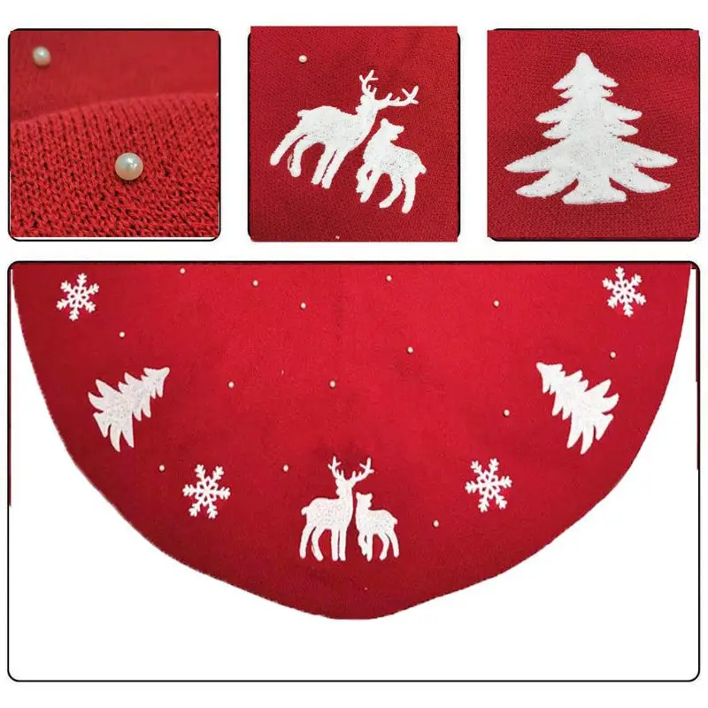 48 Inch Round Christmas Tree Skirt Knitted Beads Floor Mat Cover Ornament Xmas New Year Party Decoration Scene Layout Supplies