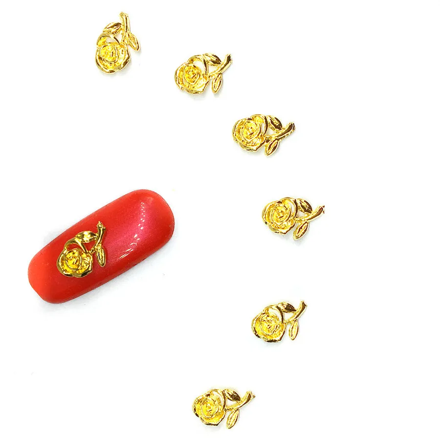 

Gold Flower Rose 3D Alloy Nail Art Rhinestone Metal Manicure Nails Accessories Silver Nail Art Decoration DIY Charms Supply