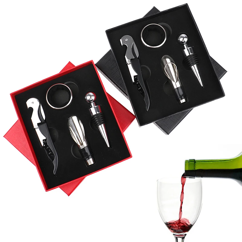 

Wine Bottle Opener Set With Gift Box Wine Cork Screw Cap Opener Stainless Steel Kitchen Bar Accessories Tool For Wedding Gift