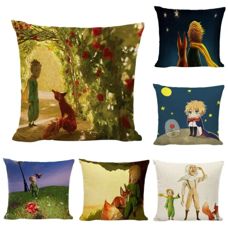 Женский чехол для подушки 45x45 см с изображением Маленького принца лисы розы луна