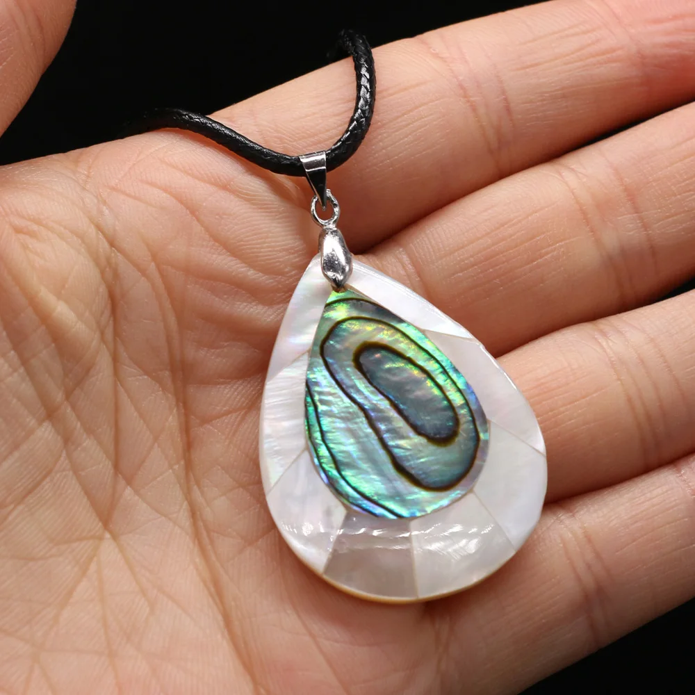 

Natural Shell Necklace With Drop-Shaped Pendant Leather Cord 2MM Charms For Elegant Women Love Romantic Gift