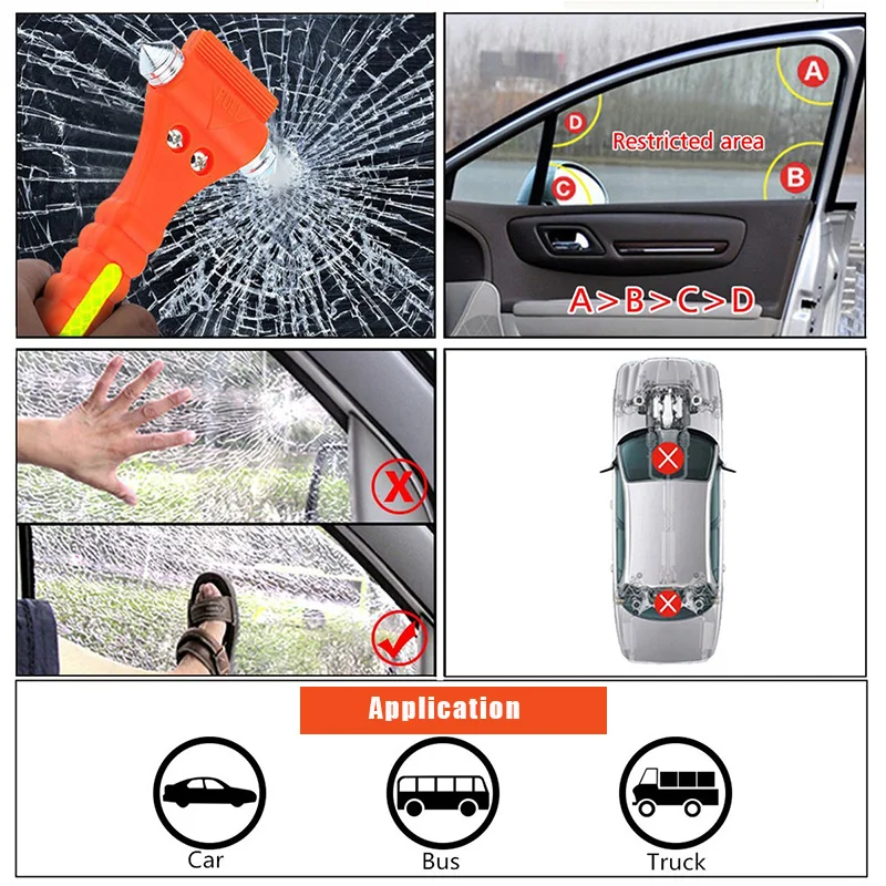 

2PCS Mini Car Safety Hammer Outdoor Life Saving Escape Emergency Hammer Seat Belt Cutter Window Glass Breaker Car Rescue Hammer