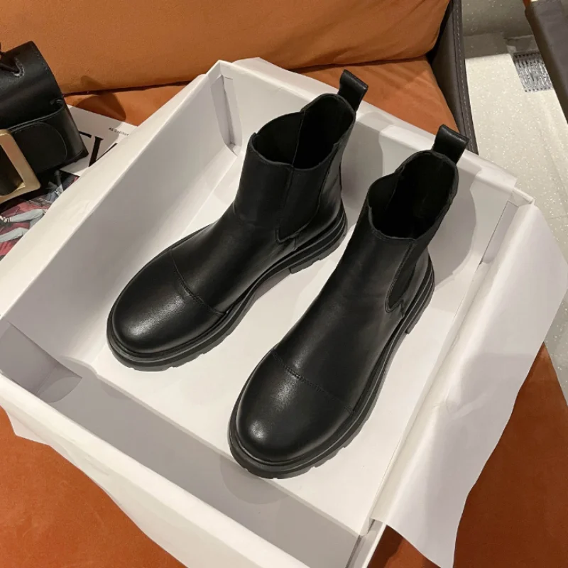 

2021 Winter Boots Women PU Leather Ankle Boots Women Round Toe Thick Heel Solid Women boots Women Casual Chelsea Boots