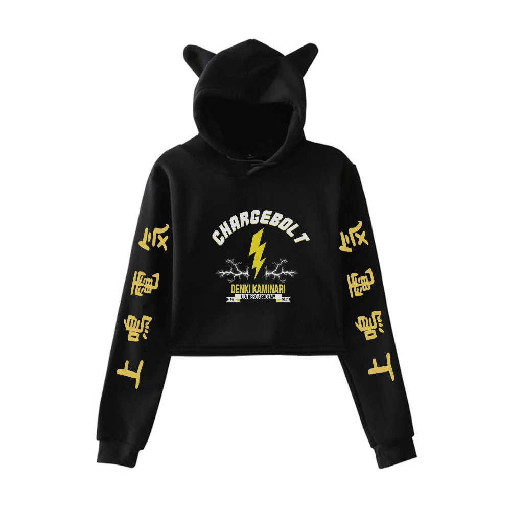 

My Hero Academia Cat Ear Cropped Hoodies Harajuku Women's Long Sleeve Hooded Sweatshirts Denki Kaminari Japanese Anime Crop Tops