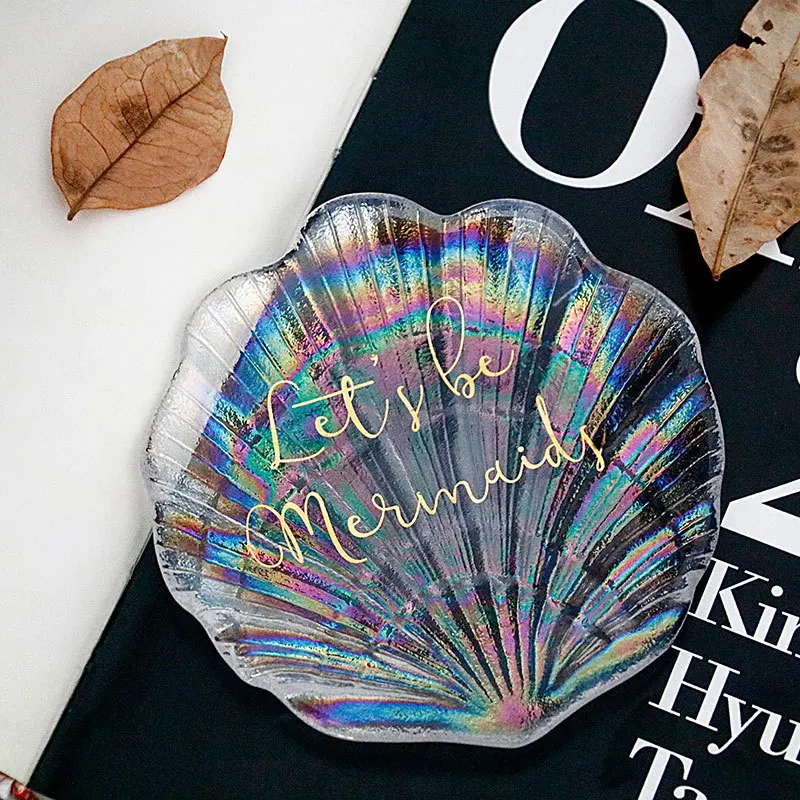 Маленькая тарелка в виде цветной ракушки креативная красная стеклянная для