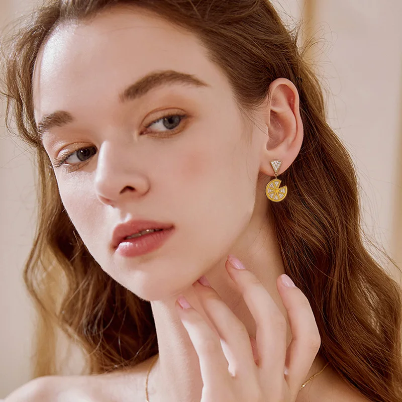 Корейская версия свежего лимона ломтик серьги дизайнерские чистый красный