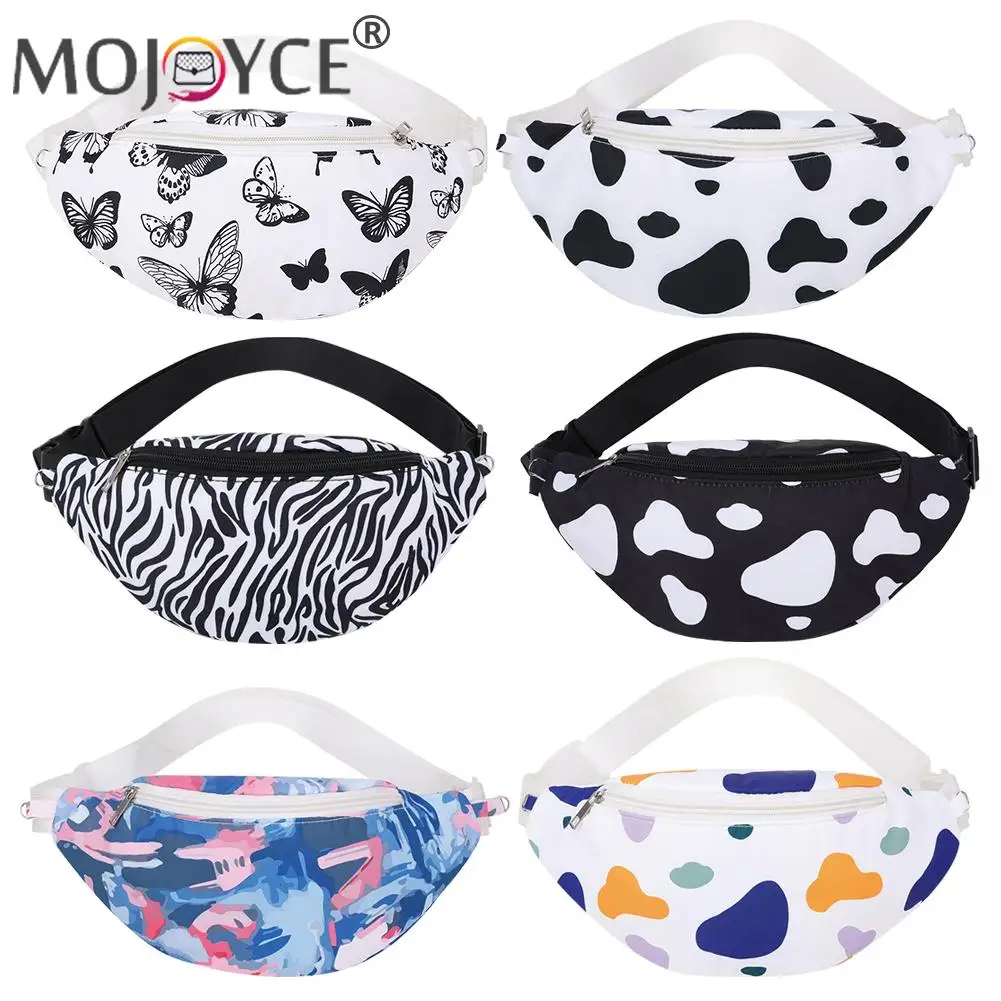 

Fashion Animal Pattern Women Shoulder Bags Female Butterfly Cow Zebra Printing Fanny Packs Zipper Nylon Handbags