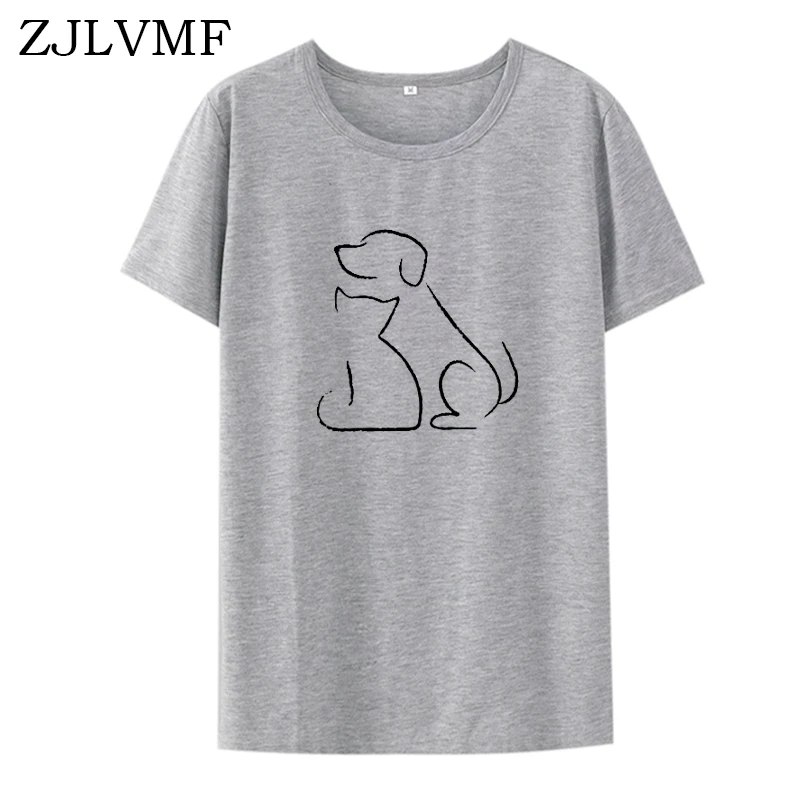 Zjlvmf кошка и собака женская футболка Harajuku мультфильм хлопок милые Графические