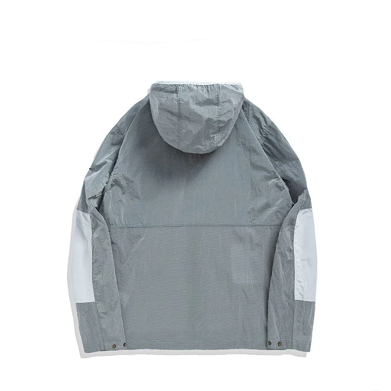 

2021 Spring and Autumn New Men's Hooded Jacket Metal Woolen Cloth Stitching Craft Casual Style Jacket Good Quality